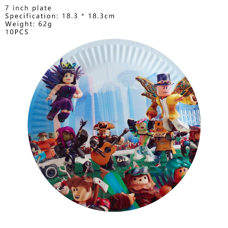 Roblox Game Party Supplies: Virtual World Plates, Cups, Hats Set