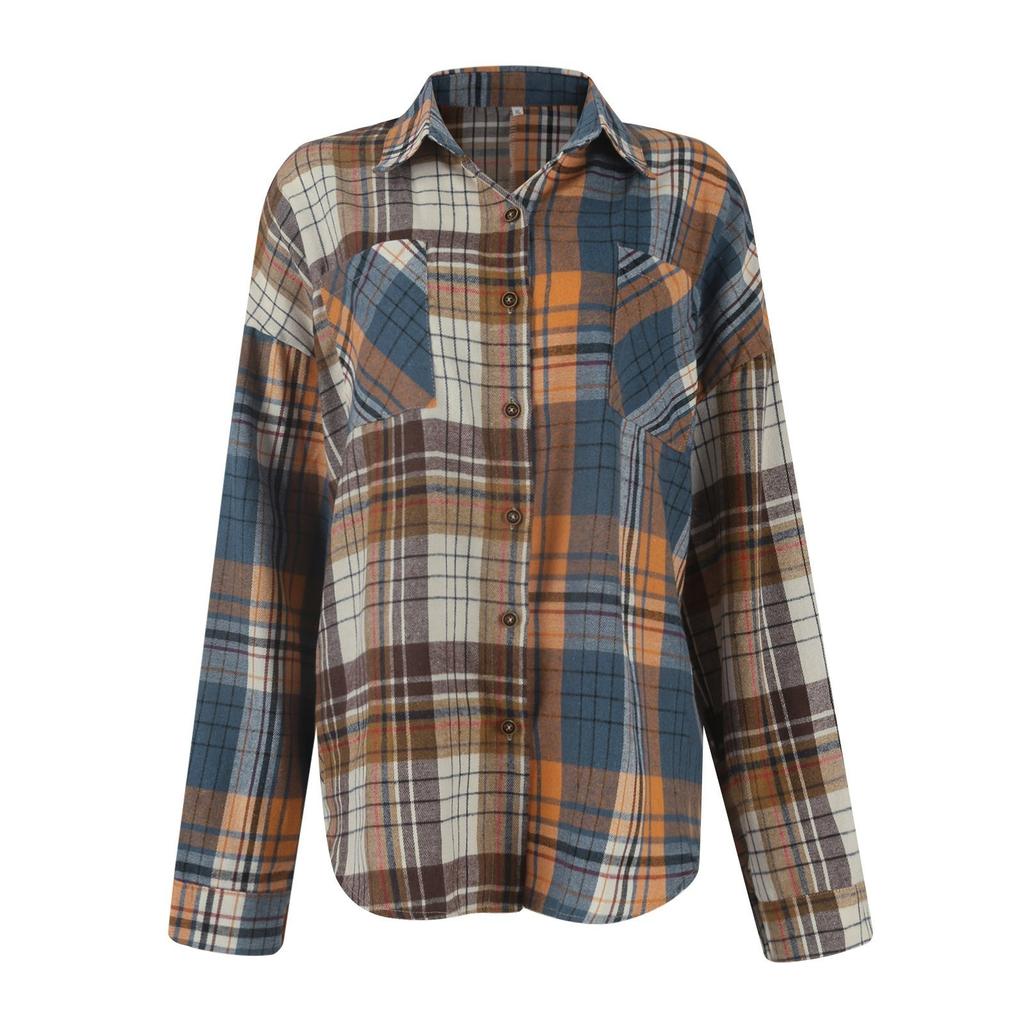 Женская модная клетчатая рубашка с длинным рукавом и карманом на пуговицах