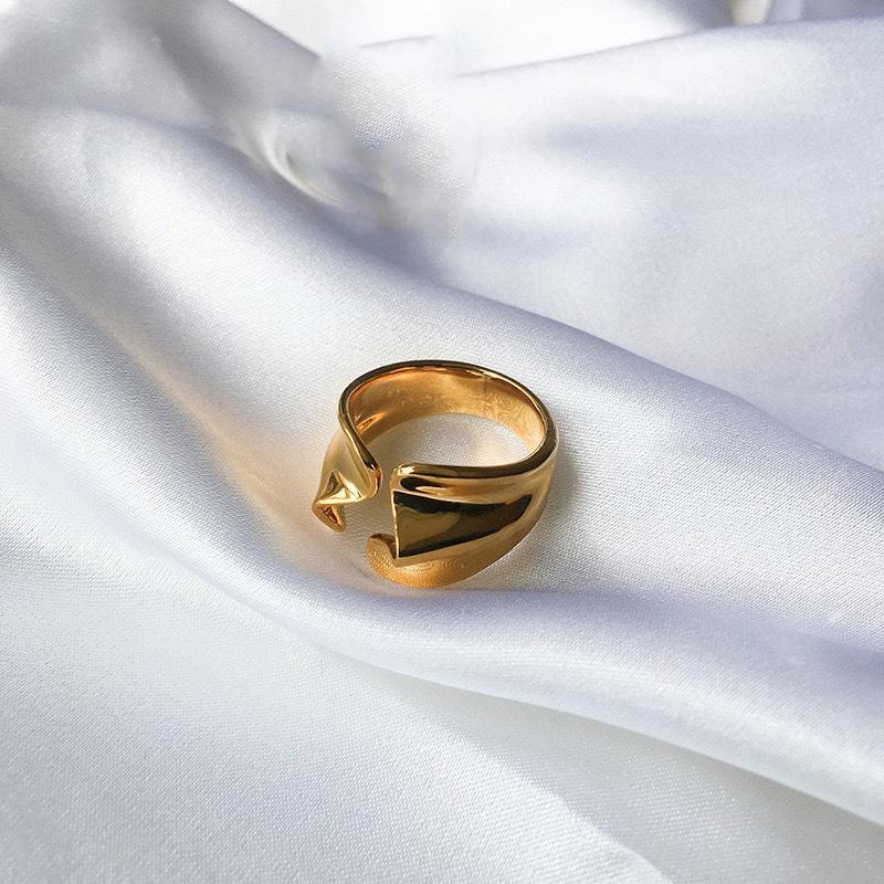 VENTFILLE 925 Sterling Silver Irregular Geometric Wave Gold Color Ring for Women Vintage Open Rings Adjustable Jewelry