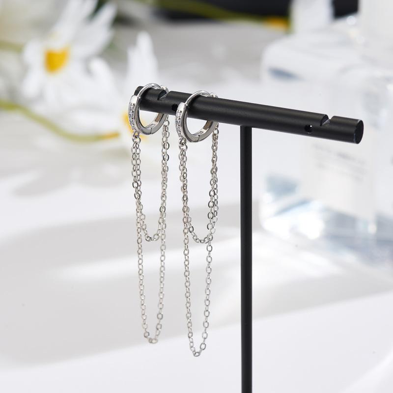 Серьги из стерлингового серебра S925 Уникальные Преувеличенные Европейский Американский Стиль Новая Модель Длинная Цепочка с Кисточкой Фианиты Тонкие Кольца Серьги