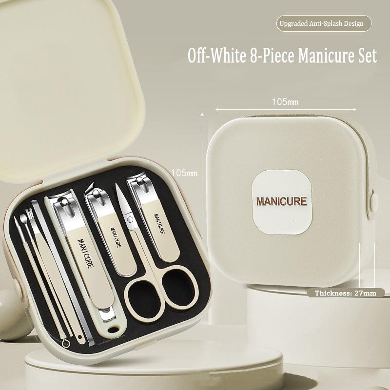 High Quality Full Set of Curved Stainless Steel Finger Nail Scissors 8-Piece Anti-Splash Nail Art Tool Set with Wide Jaw Opening