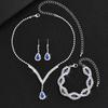 3 Pcs Luxury Rhinestone Bride Zircon Set for Women Black Water Drop Crystal Earrings Wedding V Necklace Eye Bracelet Fashion-