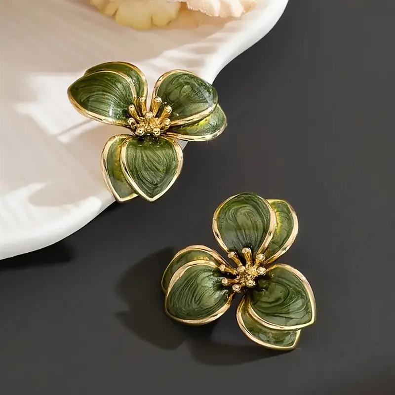 Xiaomi Huitan Nature Floral Stud Earrings for Women Gold Color Luxury Wedding Engagement Elegant Accessories Green Enamel Jewelry Gift