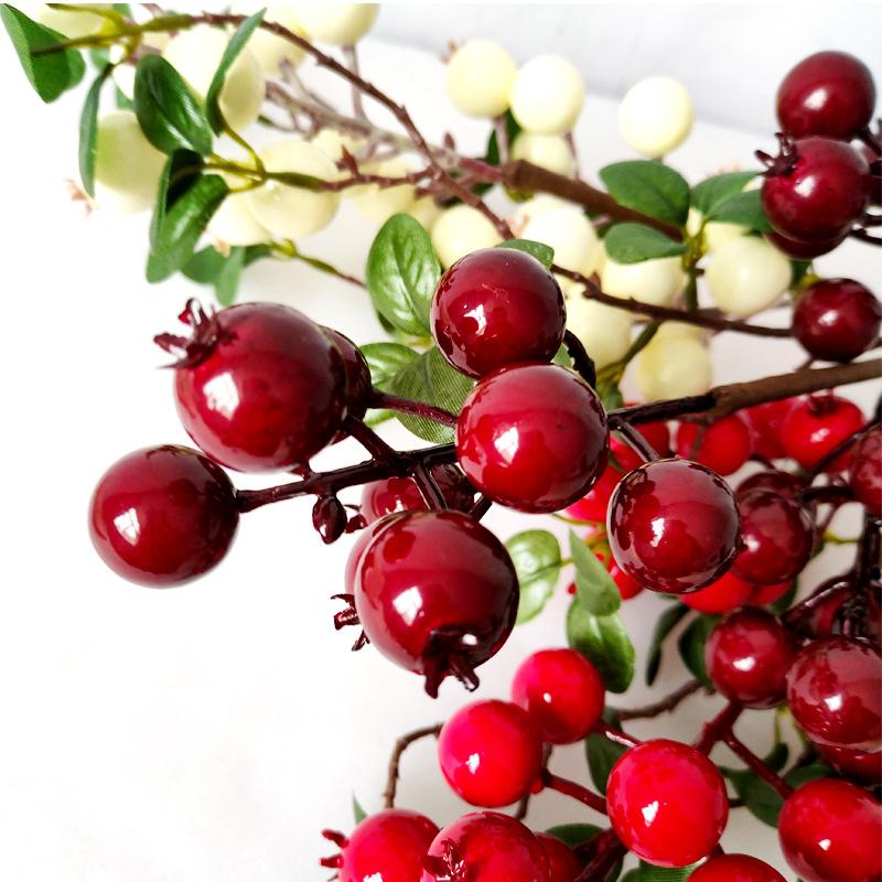 2pcs Simulated 3-Head Small Pomegranate Fruit Branch Simulated Fruit Berry Christmas Fruit Shooting Props Home Soft Decoration Direct Sales