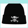 Solid Color Simple Knitted Hat With Skeleton Embroidery Design Daily For
