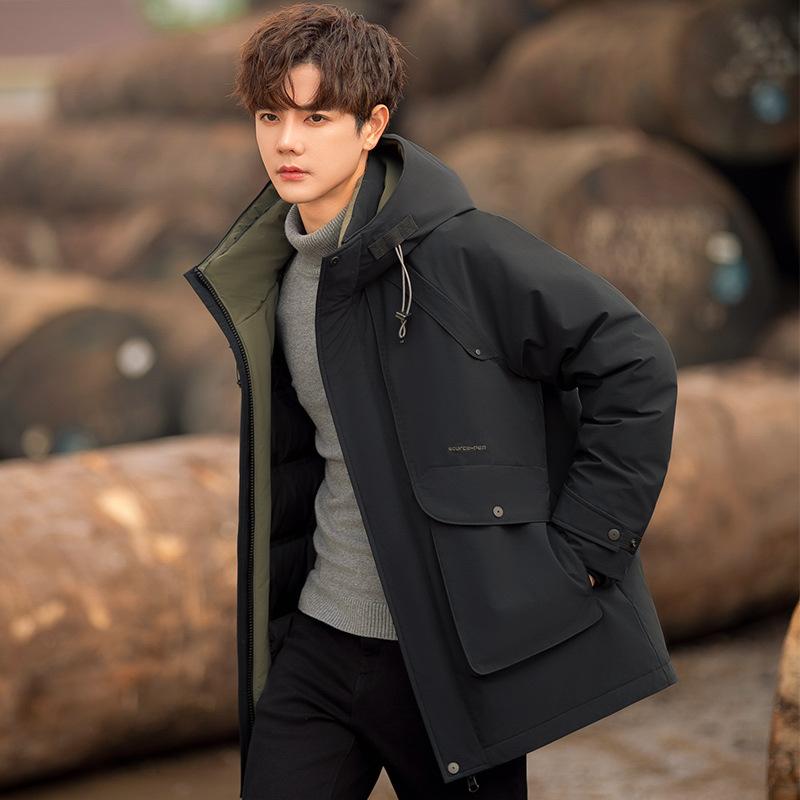 Корейская версия пуховой куртки для мужчин Winter Tide Teen Hooded Medium and Long Men's Thermal Jacket