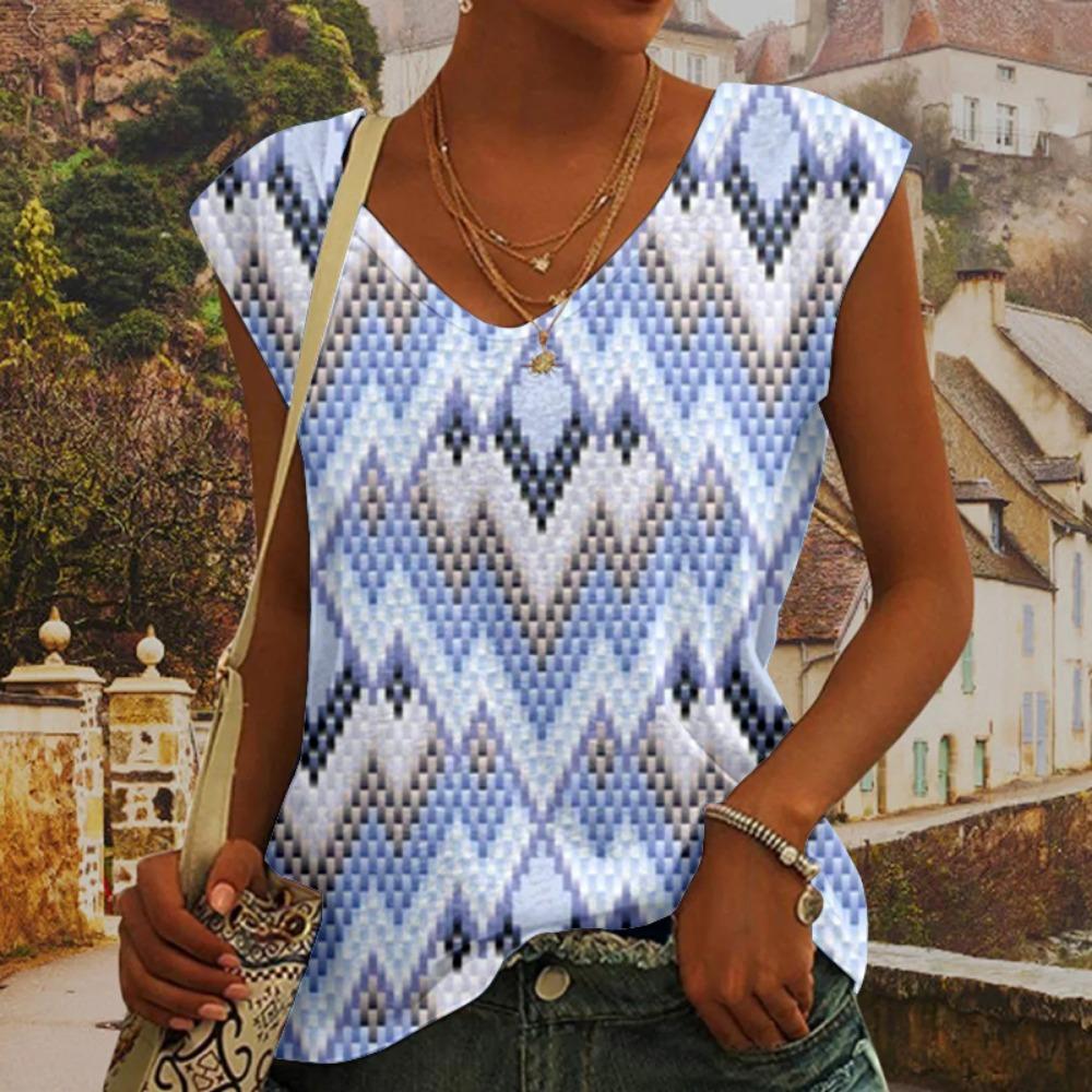 Летние цветные цветочные 3D-принты для женщин, уличные майки, свободный жилет с V-образным вырезом, без рукавов, женские майки