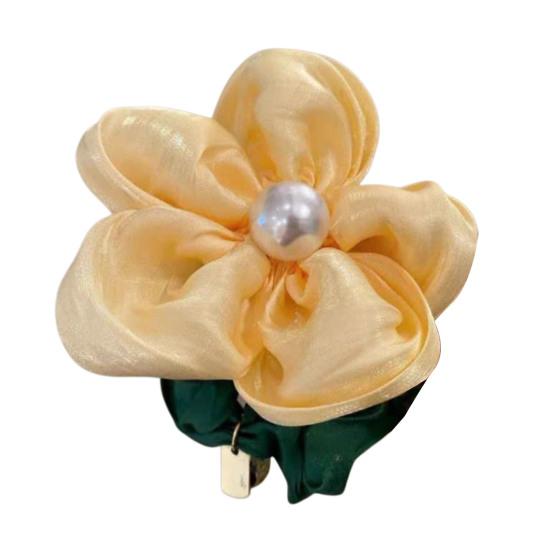 Hair Tie Handmade Satin Flower Decor Hair Tie with Imitation Pearls Large Elastic Soft Hair Band Autumn Winter Hair Accessories