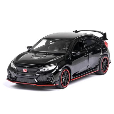 Игрушечная машинка Honda Civic Type R масштаба 1/32 для детей, литая под давлением, миниатюрная модель, инерционная, с открывающимися дверями, звуком и светом, коллекционная, подарок для мальчиков