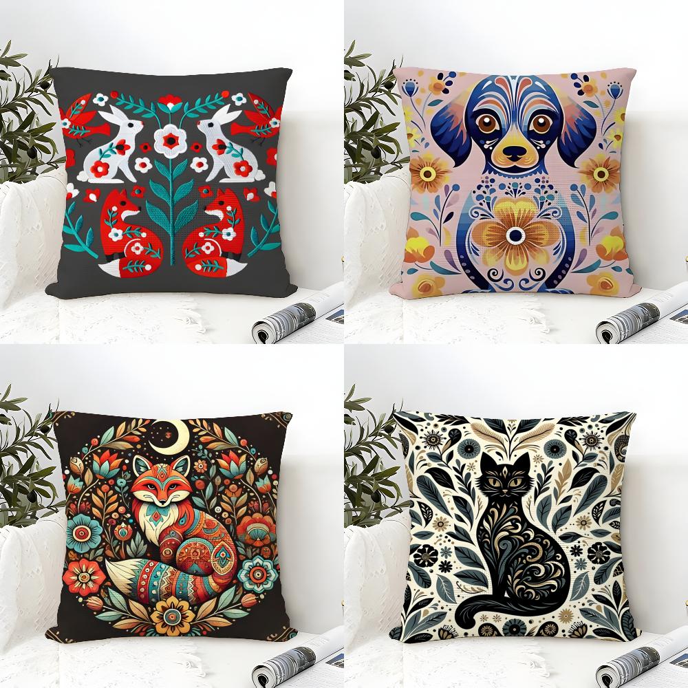 Animal And Natural Floral Prints Pillow Case Cotton Linen Fabric Square Zipper Pillowcase Home Decorative Living Room