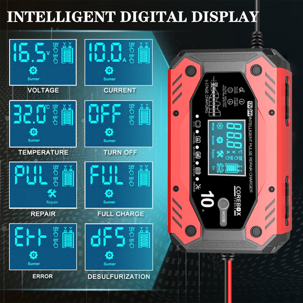 Автомобильное зарядное устройство Зарядные устройства для автомобильных и мотоциклетных аккумуляторов Интеллектуальное обслуживание свинцово-кислотных аккумуляторов AGM 12В 10А