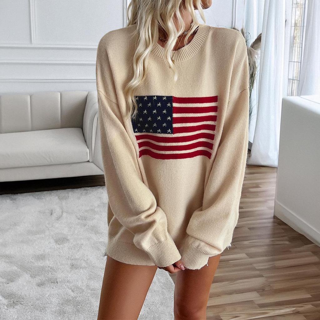 Diyun 2024 Autumn/Winter Women's Yarn-Dyed Independence Day Long-Sleeve Casual Sweater