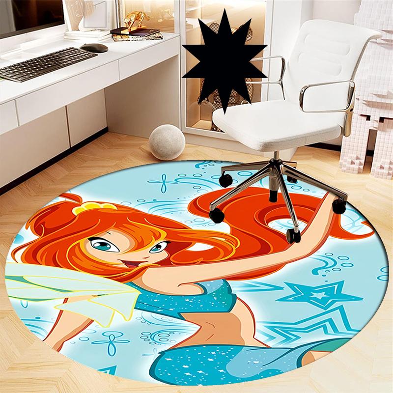 Winx Club Printed Round Rug Carpet Chair Rug Area Rug Entryway Doormats,for Office Chair Living Room Bedroom Kitchen Room.