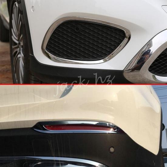 Front + Rear Chrome Fog Light Cover Surrounds For 2016- Mercedes GLC X253