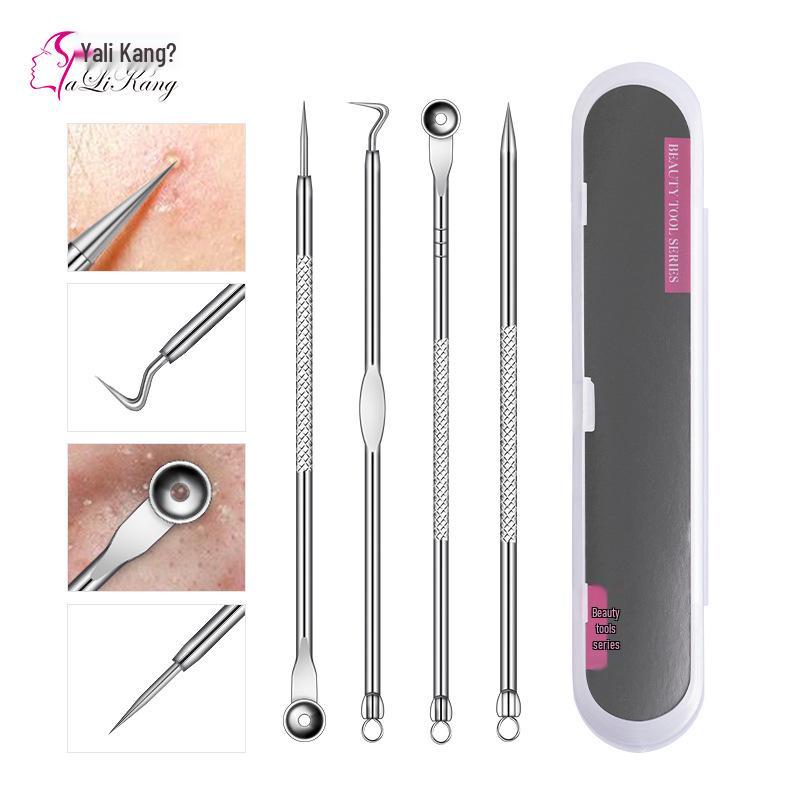4-Piece Stainless Steel Double-Ended Blackhead and Acne Extractor Set