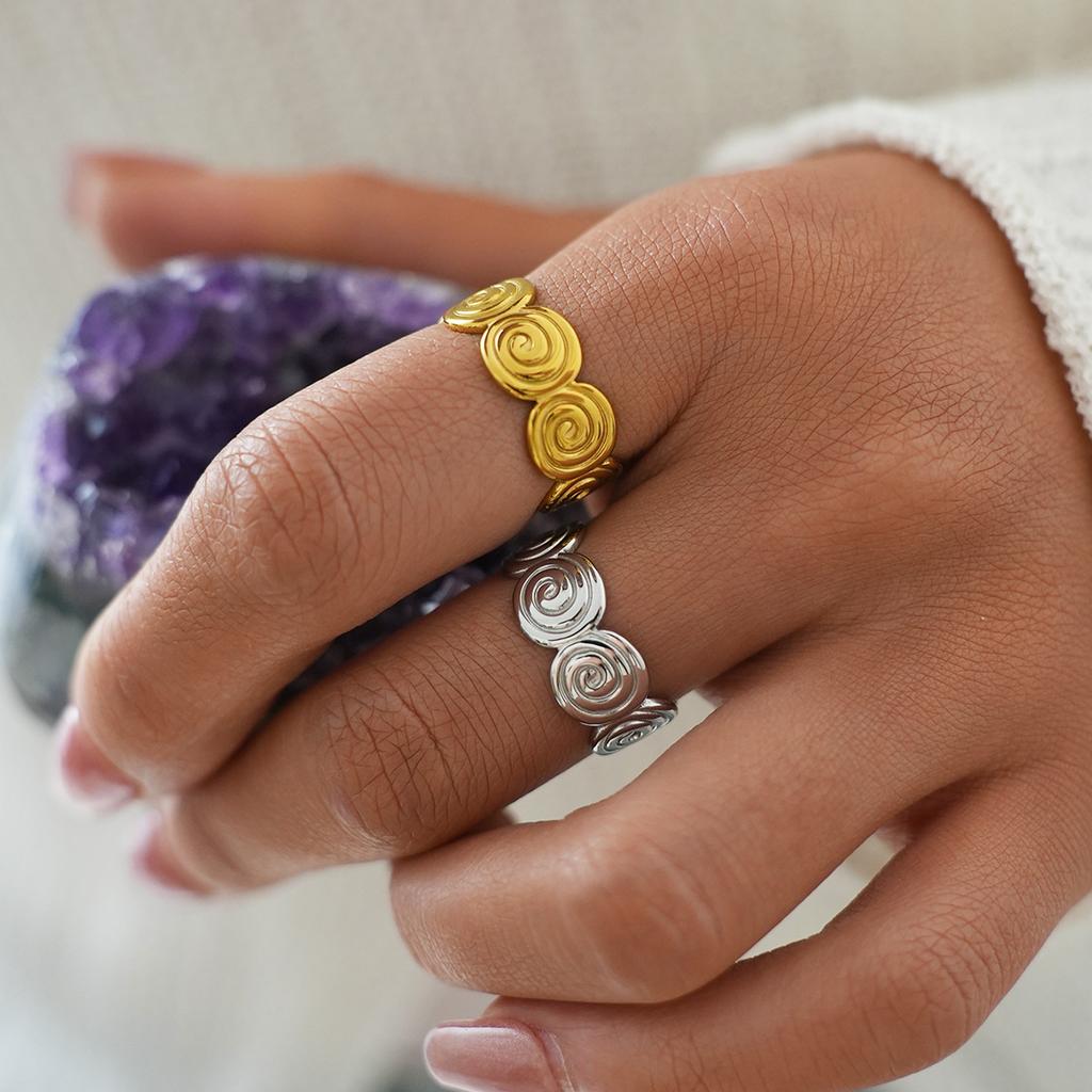 Stainless Steel Geometric Ring for Women Spiral Conch Open Adjustable Ring Personality Design for Banquet Vacation Jewelry Gifts