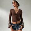 C3264TP V-Neck Printed Bow Long Sleeve Slim Fit T-Shirt Women Men Casual Versatile Basic Top