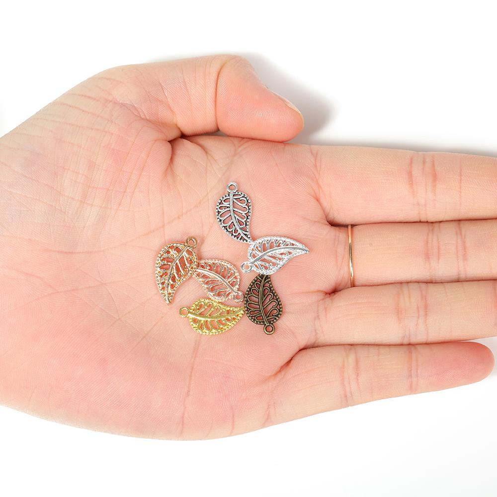 50pcs 17x9mm Tree Leaf Charms Pendants Small Metal Leaf Pendants for Bracelet Accessories Jewelry Findings Making Wholesale DIY