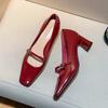 2024 Ladies Shoes Mary Janes Women's High Heel Dress Pumps Women Square Toe High Chunky Heel Buckle Strap Shoes Women