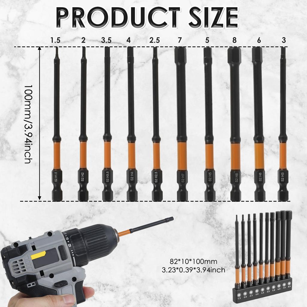 10/20Pcs Hex Head Allen Wrench Screwdriver Bit Set SAE Metric 1/4" Hex Shank Magnetic Screw Driver Bit S2 Steel Drill Hand Tools