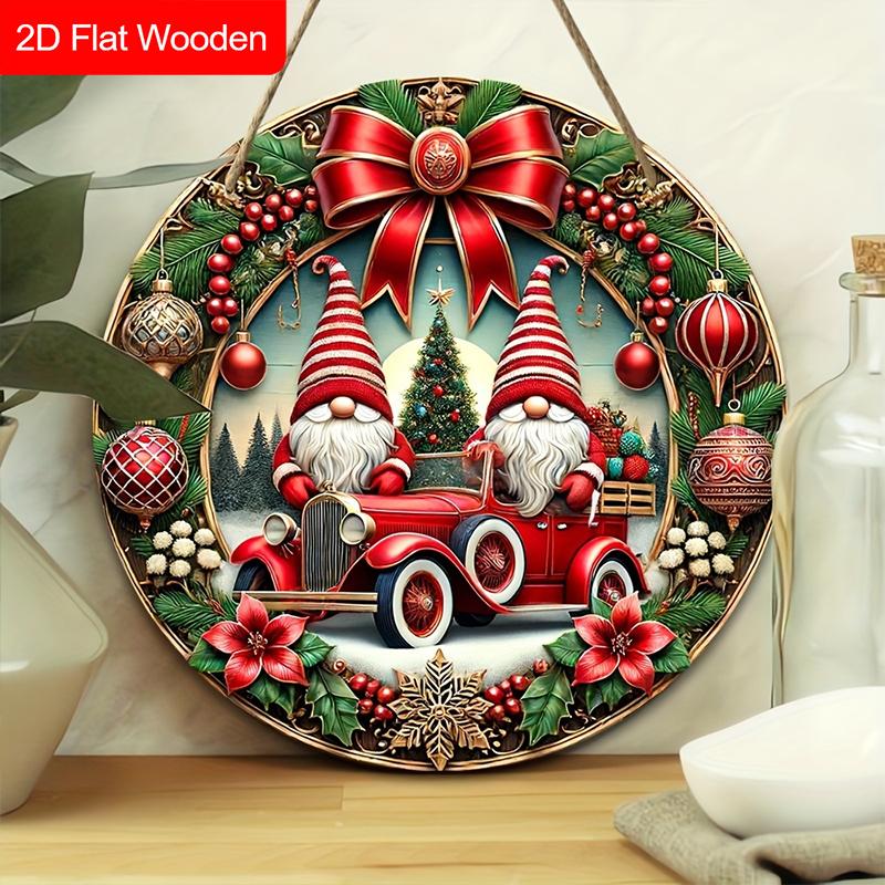 Деревянная рождественская табличка с узором гнома - Круглая табличка Navidad для рождественской елки, балкона, декора - Идеальный рождественский подарок