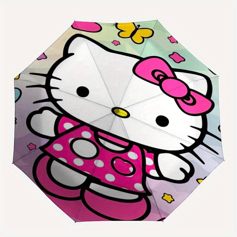 Hello Kitty & Butterfly Automatic Folding Cartoon Umbrella - 3 Folding Design, Vivid Cartoon Pattern, Suitable for Outdoor Activities, A Gift for Fans