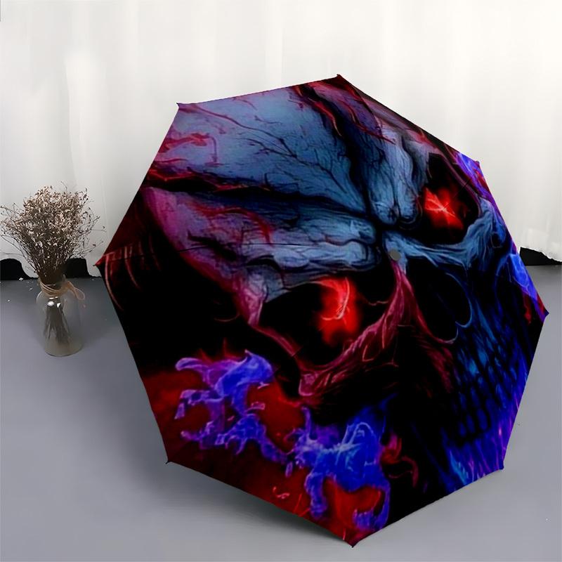 1pc Flaming Skull Artwork Umbrella with Plastic Handle,Suitable for All Seasons Home Travel Outdoor UmbrellaDD141