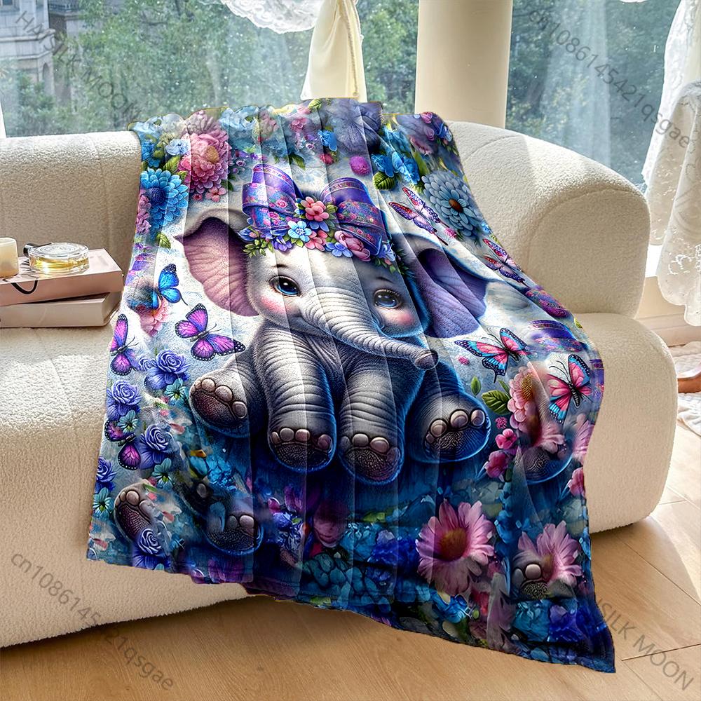 1PC Baby elephant amid flowers and butterflies Print Adult Children Warm Blankets Home Travel Car Soft Comfortable luxury gift