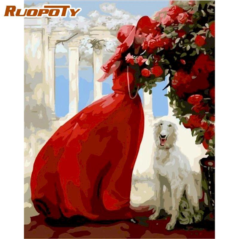 RUOPOTY Длинная юбка, женские наборы для рисования по номерам «сделай сам», для взрослых, рисунок, картина маслом, ручная роспись, холст, картина для настенного искусства 40x50 см