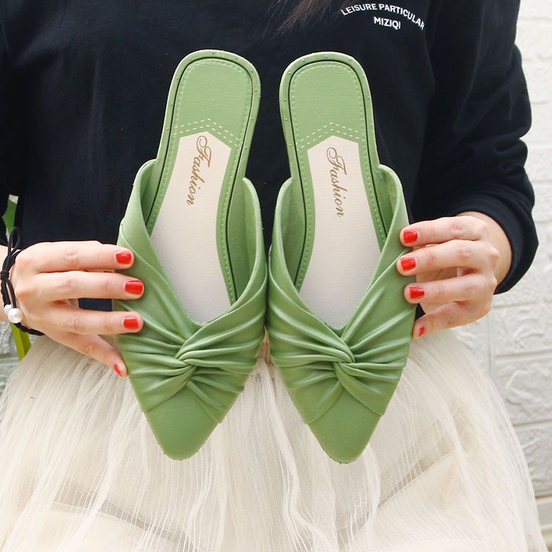 Модные зеленые домашние тапочки-мюли, лето 2024, женские тапочки с острым носком и сандалии, черные туфли, дизайнерская распродажа, маленький размер