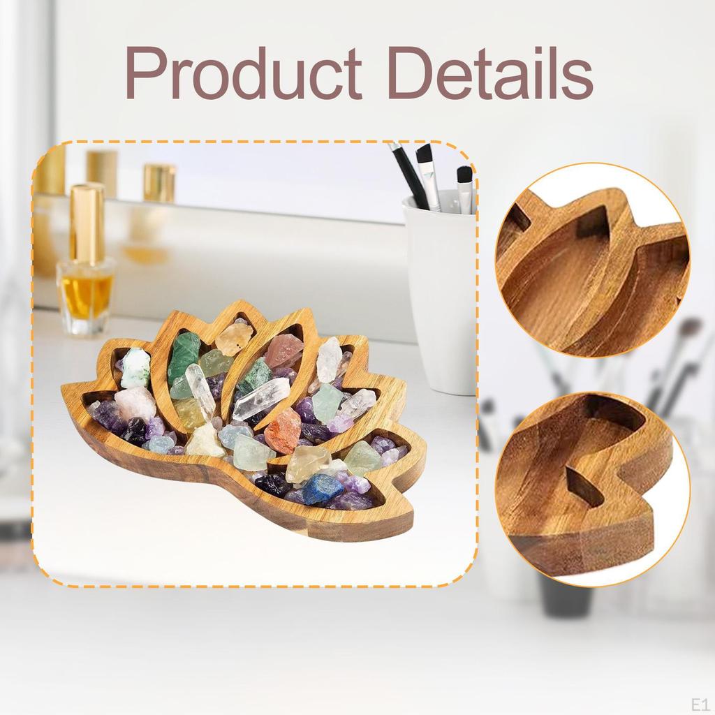 Stone Display Tray Storage Holder Wood Lotus Shaped Jewelry Dish for Rocks Keys