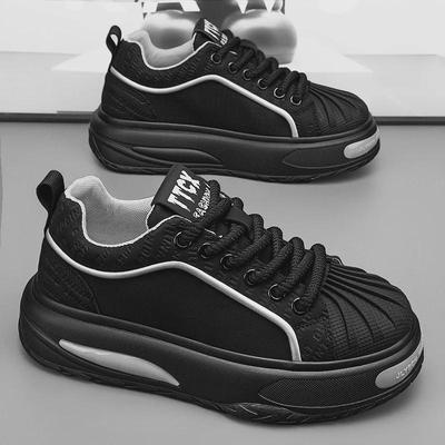 Мужские черные кожаные кроссовки Shell Toe - толстая подошва, модная осенняя спортивная обувь