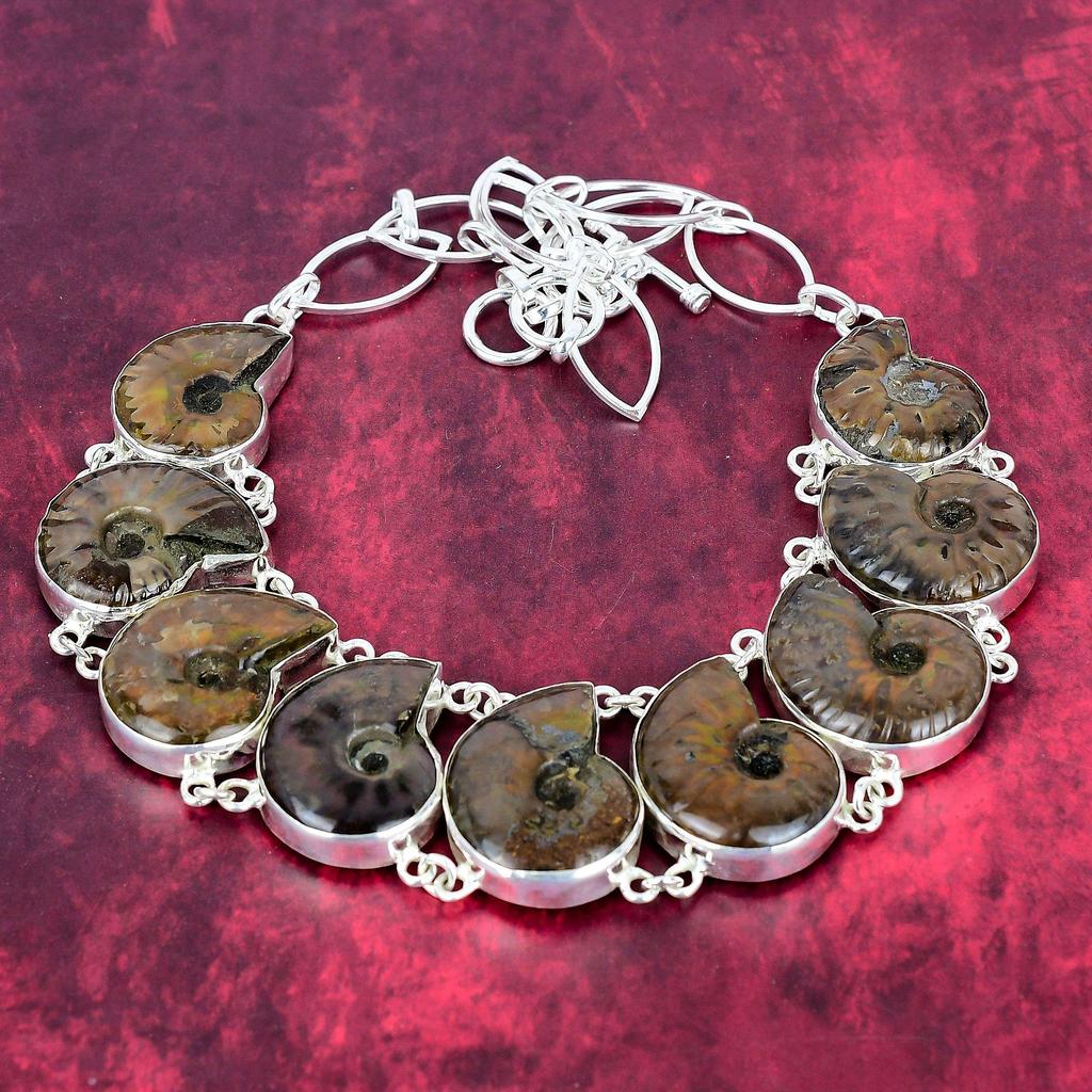 Ожерелье из твердого серебра 925 пробы из аммонита ископаемого с регулируемой цепочкой, ювелирное ожерелье из драгоценных камней ручной работы на День памяти