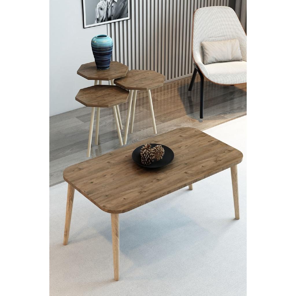 3-х предметный журнальный столик и набор журнальных столиков, восьмиугольный журнальный столик, набор журнальных столиков с деревянной ножкой и грабом