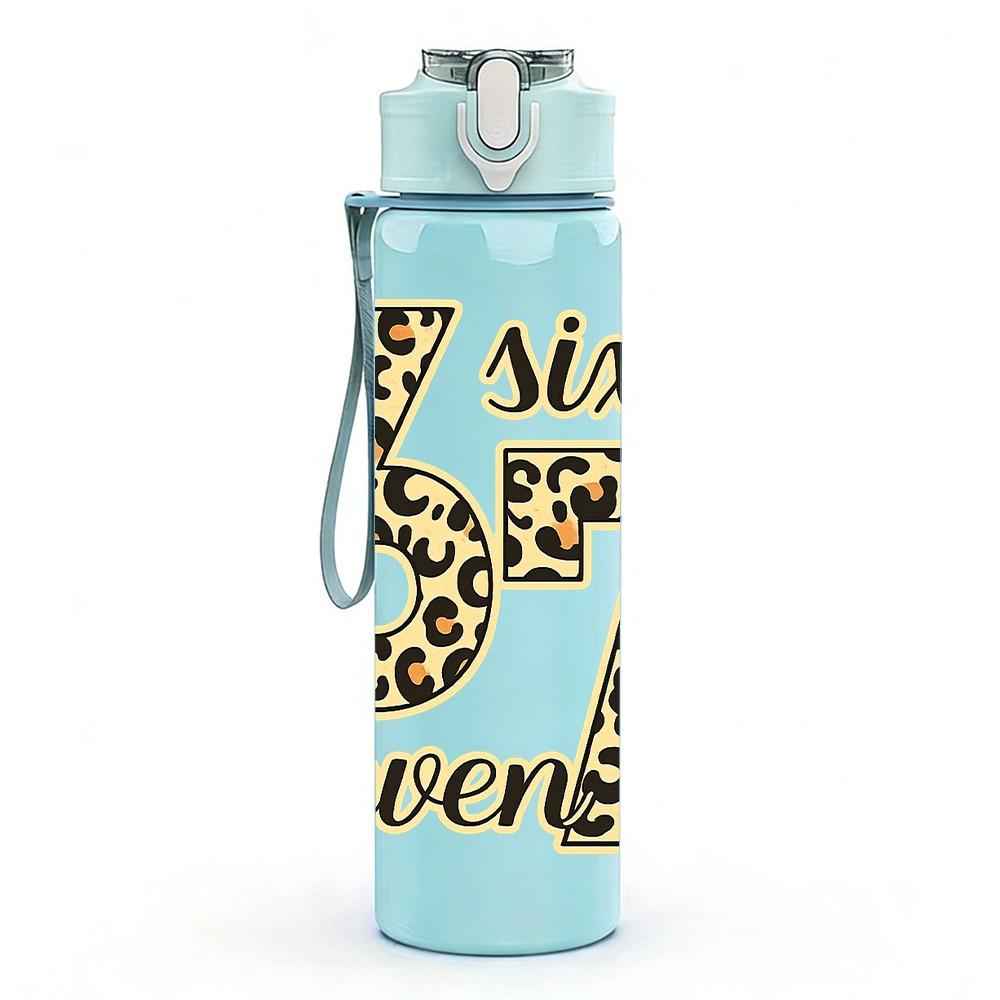 1PC Six Seven Leopard Texture Number Print 750ml Color Plastic Sports Water Bottle Leakproof Flip Straw Lid Suitable for Sports Office Home Use