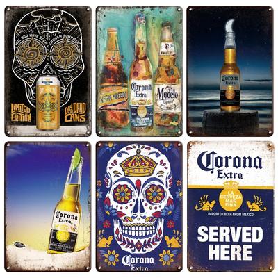 Металлическая жестяная вывеска CORONA EXTRA, винтажный пивной плакат, декоративные таблички, ретро-бар, декоративная тарелка с черепом, настенные наклейки из металла