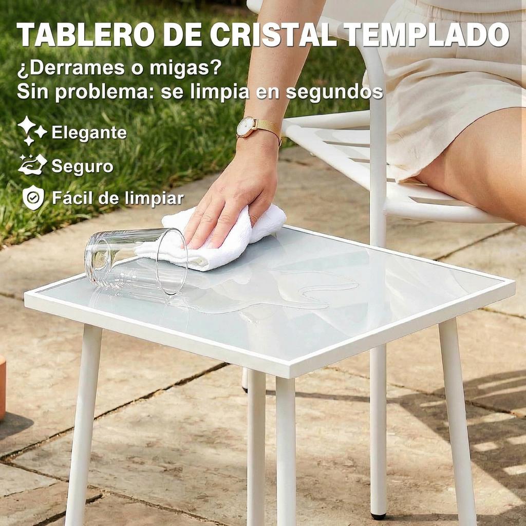 Outdoor Garden Set, 3-Piece, Galvanized Steel, 2 Chairs, White Tempered Glass Table