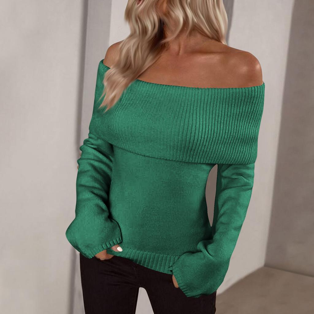 Пуловеры Джемперы Топы Женские С открытыми плечами Складной свитер Вязаные Осенние свитера