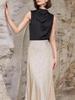 Womens Satin Mock Neck Tank Top Sleeveless Ruched Draped Business Casual Blouse