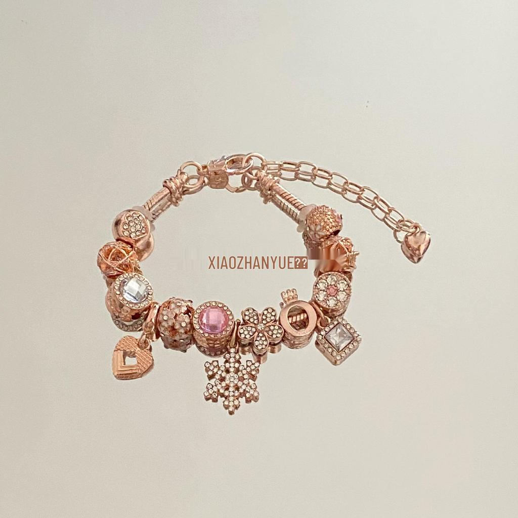 Pan's Rose Gold Snowflake Bracelet: Elegant Beaded Jewelry for Female Students