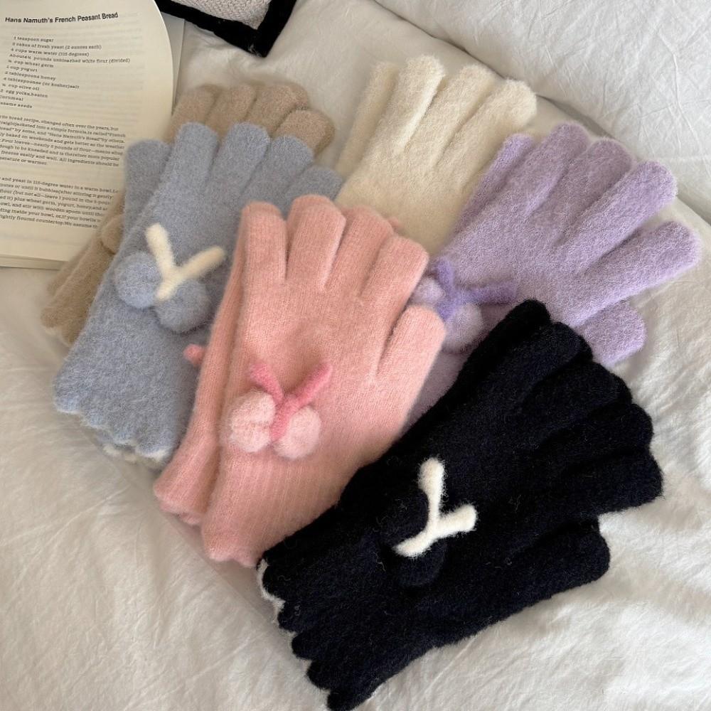 Thickened Knitted Gloves Touch Screen Five Finger Gloves Fashion Cold-proof Gloves Women