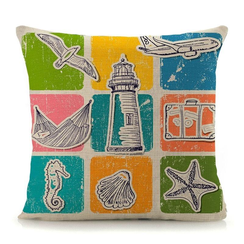 Средиземноморский маяк Морская парусная лодка Принт Декоративная наволочка для дома Хлопок Лен Наволочка для дивана кровати стула 45X45 см