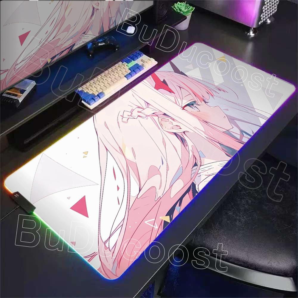 Non-slip RGB Mouse Pad Gamer 900x400 Desk Mat Zero Two Girl Accesorios Gaming Mousepad Kawaii Computer Desk Table Games Office