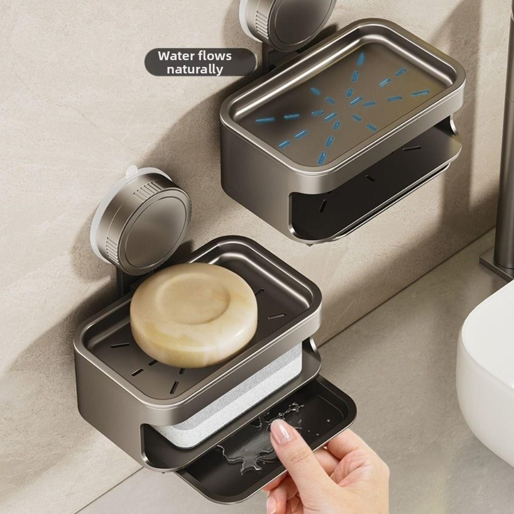 Space Saving Suction Cup Soap Dish Detachable Soap Drain Box Self Draining Soap Holder Household