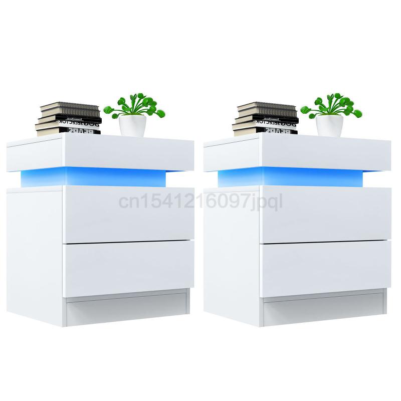2/1PC RGB Bedside Table With LED Remote Control Locker 4/3/2 Drawer Large Capacity Storage Furniture For Living Room Bedroom HWC