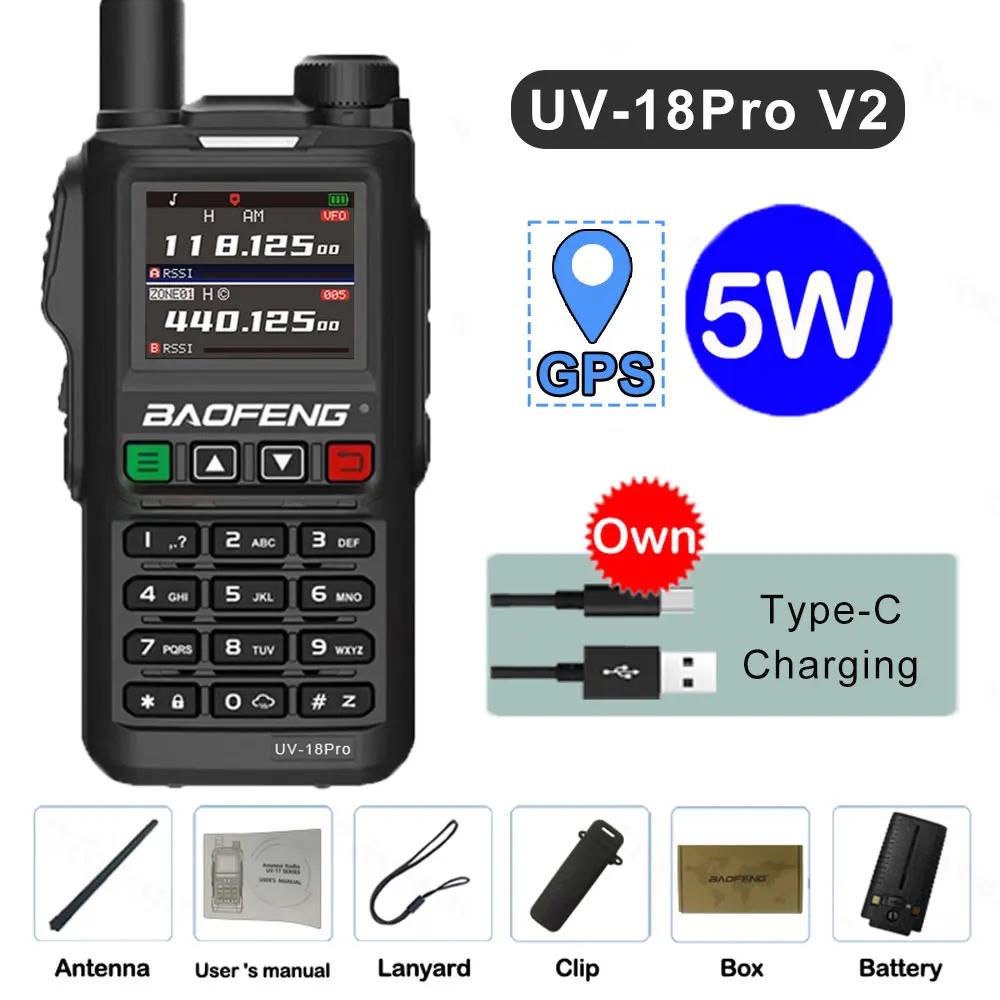 Baofeng UV-18Pro V2 GPS Walkie Talkie 10W Long Range Portable 999CH Ham FM Radios UHF VHF USB-C Charge 2-Way Radio Waterproof