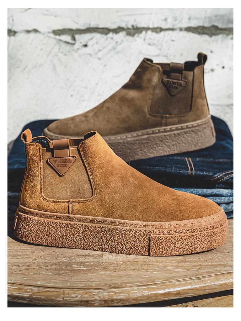 Men's Chelsea Suede Slip-On Ankle Boots, Retro British Style, Winter Velvet, Versatile Mid-Top Martin Design