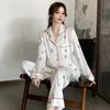 Мягкая домашняя одежда из ледяного шелка с принтом, брюки с длинными рукавами, классная пижама для женщин на весну и осень