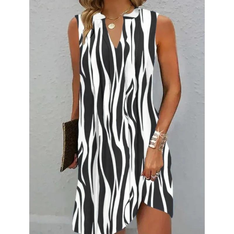 Women's Multi-color A-line Sleeveless Dress Summer V-neck Printed Casual Dresses