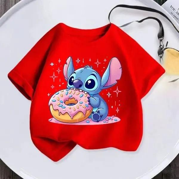 Детская футболка Stitch Милый мультяшный принт Короткий рукав Модная Повседневная Футболка с круглым вырезом для мальчиков и девочек Повседневные топы